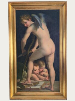 Elegante “Cupido tallando su arco” italiano según el Parmigianino, hacia 1800