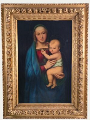 Italian Madonna and Child after Raphael in Gilt Florentine Frame