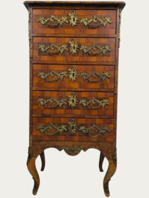Elegant Dresdner German Walnut Veneer Pillar Commode with Ornate Mounts, c. 1880