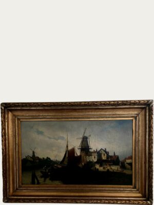Pintura monumental de una escena portuaria holandesa