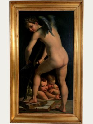 Pintura al óleo «Cupido tallando su arco»