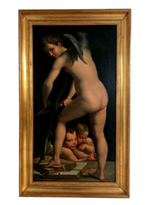 Pintura al óleo «Cupido tallando su arco»