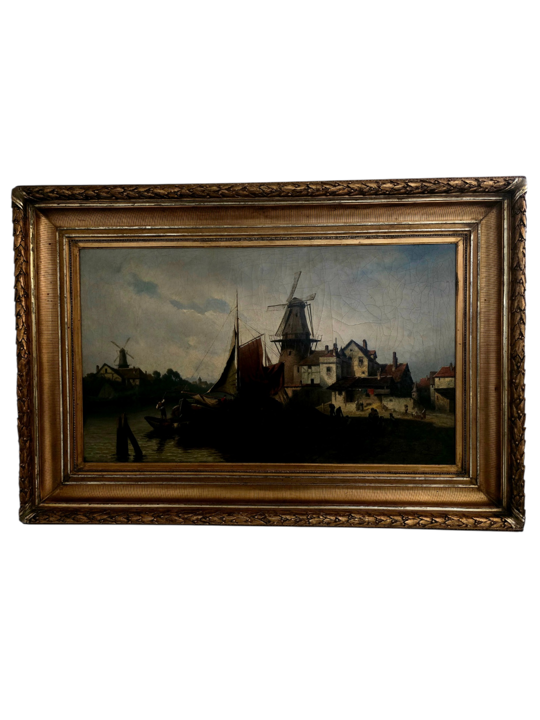 Pintura monumental de una escena portuaria holandesa