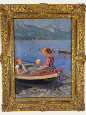 Pintura al óleo «Niños en el lago»