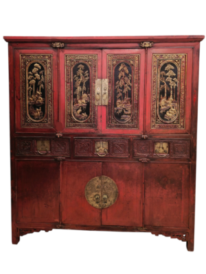 Magnificent red-lacquered wedding cabinet