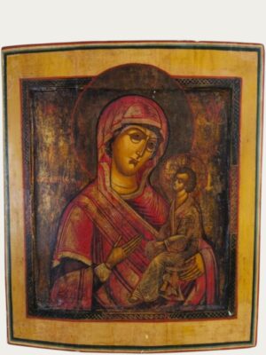 Icono ortodoxo ruso de la Madre de Dios de Tíjvín, hacia 1900